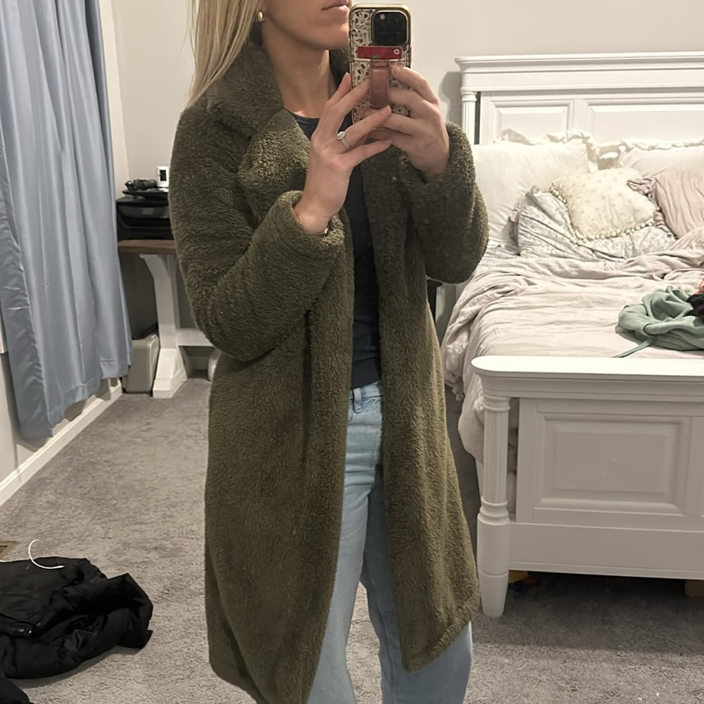 Sherpa/fur olive green trench coat